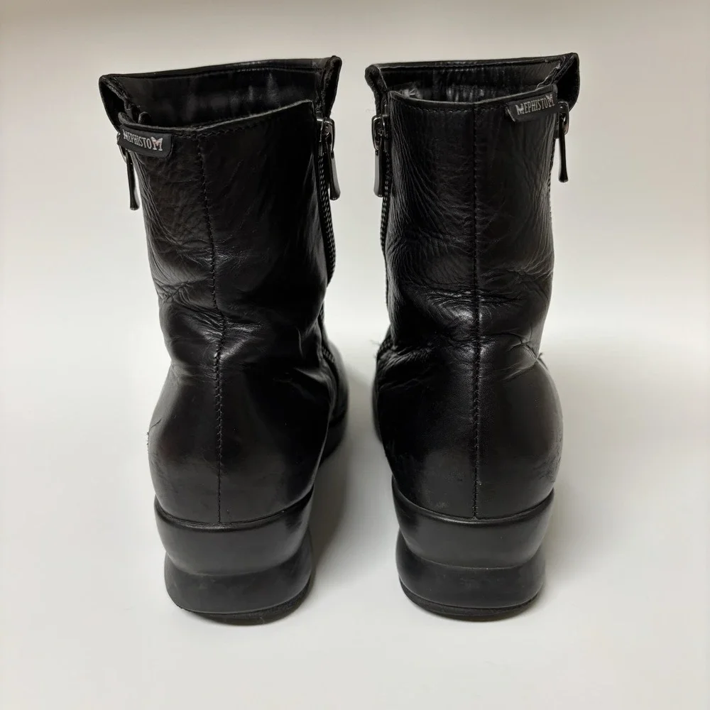 Mephisto Phila Black Leather Double Zipper Ankle Boot Size 7 Made In Bosnia